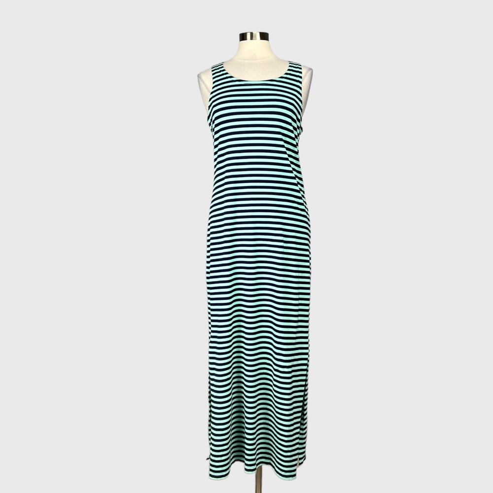 Sail to Sable Womens Striped Sleeveless Maxi Dress Blue Green Sleeveless size M